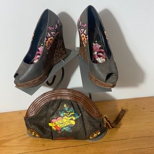 Ed Hardy platforms & Clutch Purse